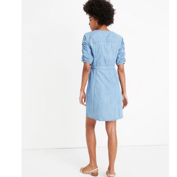 Madewell Denim Shirred-Sleeve Wrap Dress chambray - Picture 3 of 8
